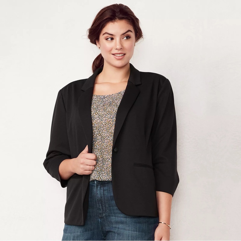 LC Lauren Conrad Black Cropped Sleeve Blazer